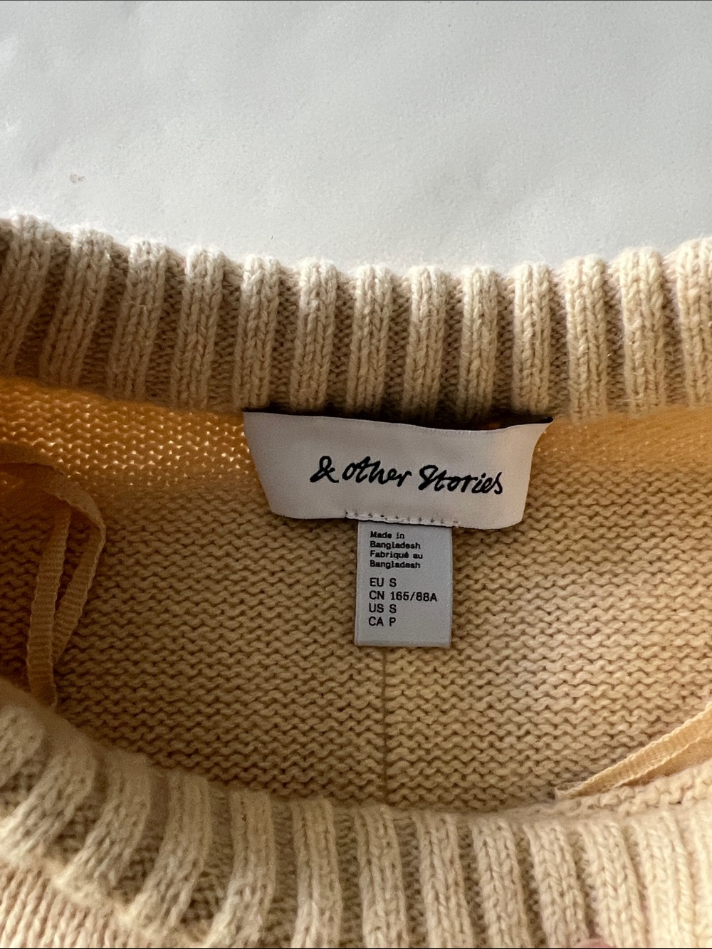 & Other Stories Heavyweight Wool Blend Crewneck Seam Sweater Yellow Beige S $109 - Picture 4 of 6